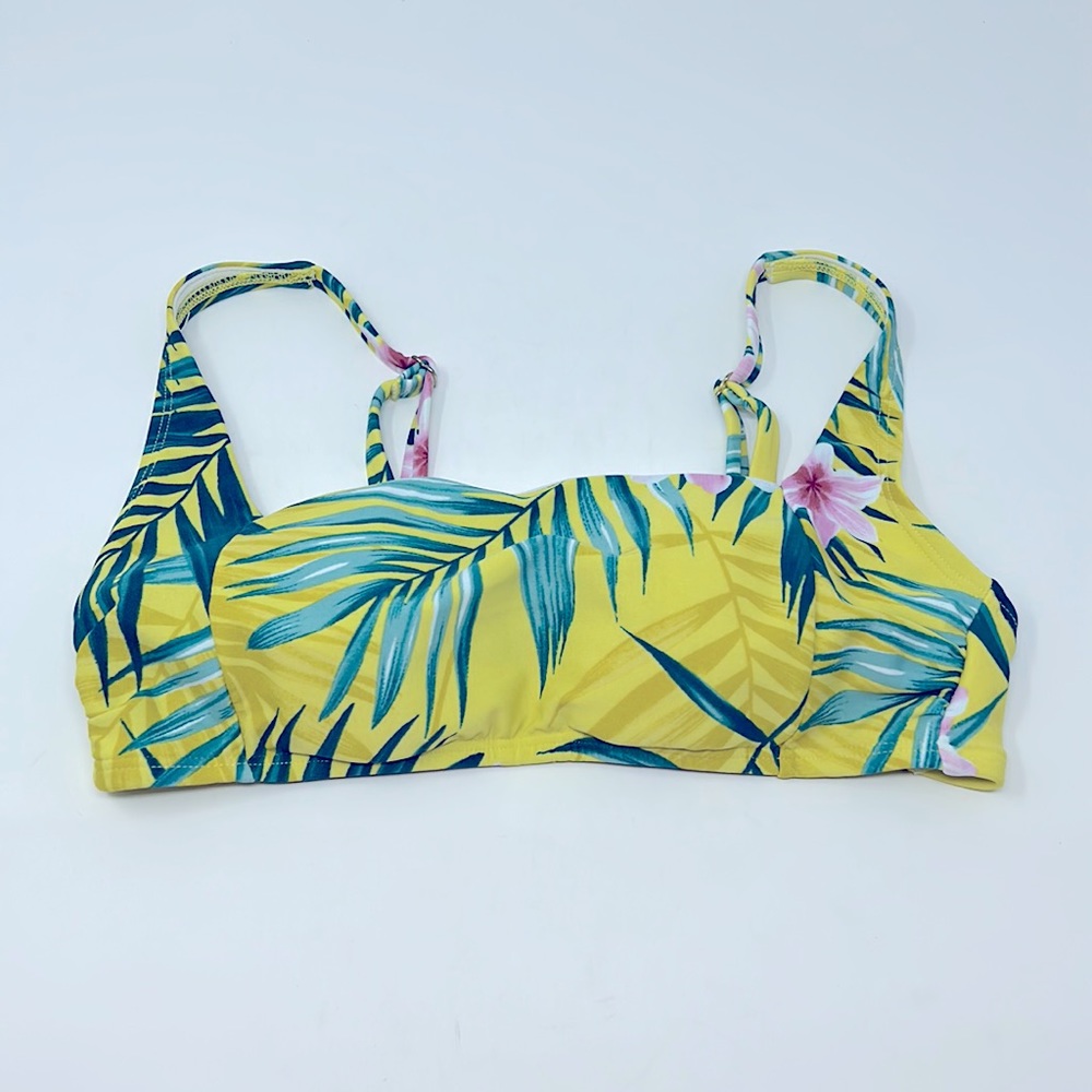 Kona Sol Yellow Green Tropical Print Swimsuit Top Size Small Excellent Condition